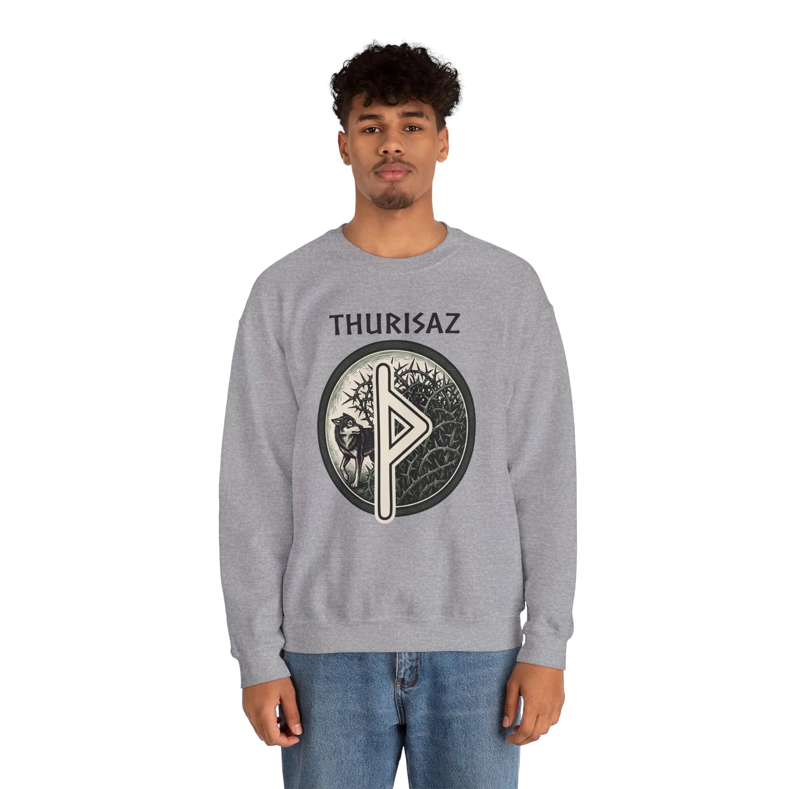 Norse Thurisaz Rune Wolf Sweatshirt - Heavy Blend Fleece Crewneck - Unisex Off White
