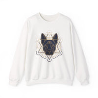 Third Eye Sacred Geometry Spirit Dog Sweatshirt - Heavy Blend Cotton Polyester Crewneck - Unisex White