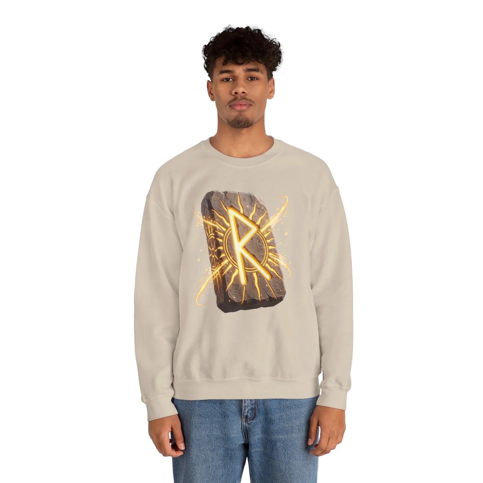 Raido Rune Journey Wheel Sweatshirt - Heavy Blend Classic Crewneck - Unisex White