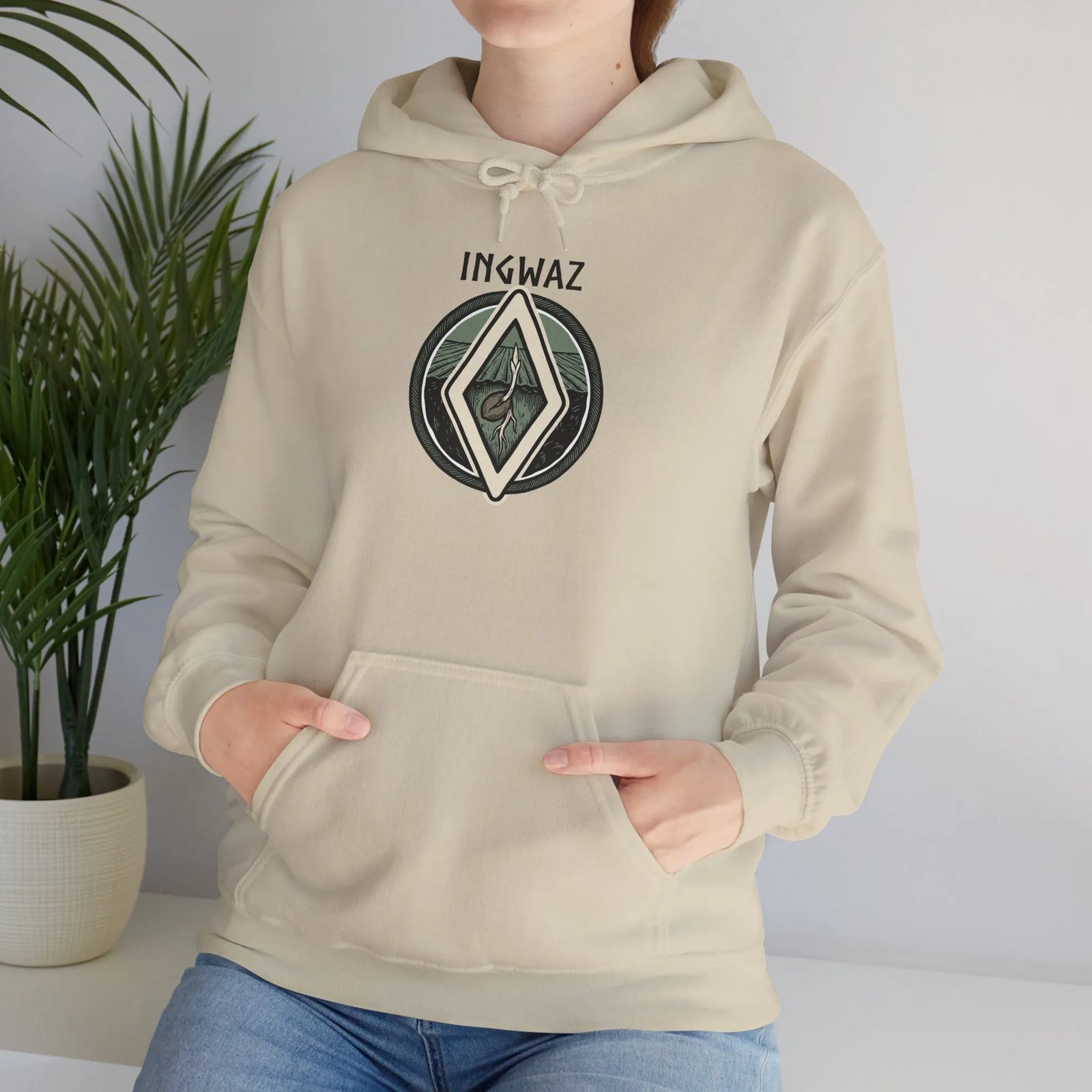 Ingwaz Rune Seed Symbol Hoodie - Heavy Blend Fleece Pullover - Unisex White