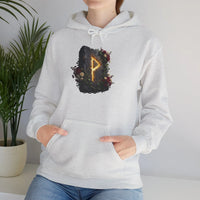 Wunjo Rune Floral Rock Graphic Hoodie - Warm Fleece Pullover Sweatshirt - Unisex White