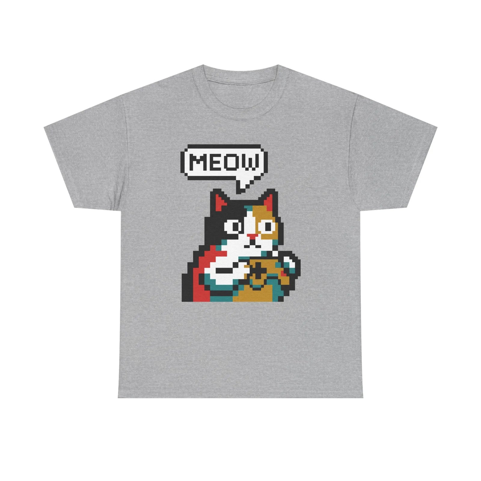 Player One 8-Bit Pixel Gaming Cats T-Shirt - Heavyweight 100% Cotton Tee - Unisex White