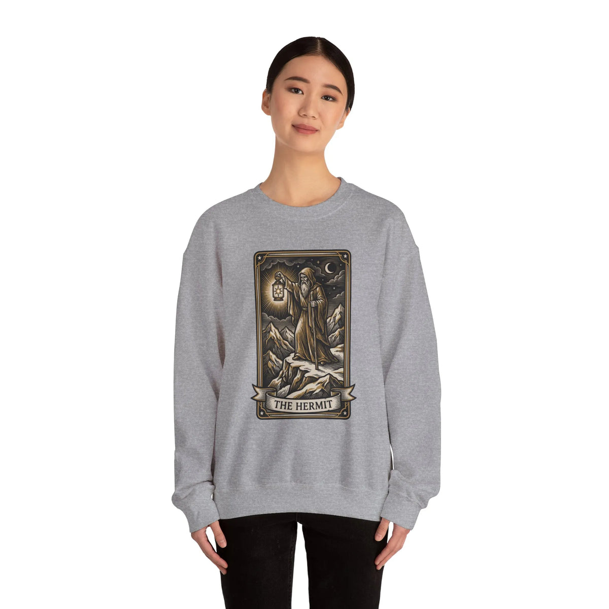The Hermit Tarot Card Sweatshirt - Heavy Blend Crewneck Fleece - Unisex Off White
