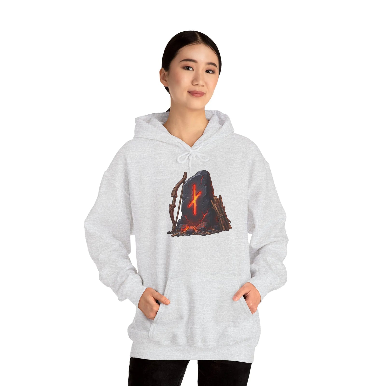 Nauthiz Rune Need-Fire Graphic Hoodie - Soft Cotton Blend Pullover - Unisex White