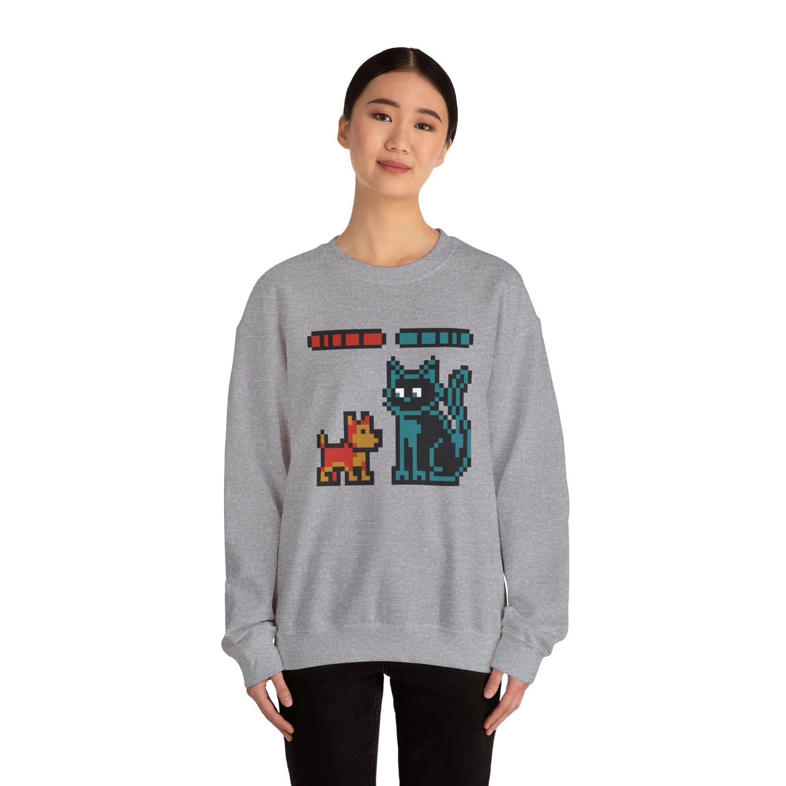 Pixel Gaming Dogs Boss Fight Sweatshirt - Heavy Blend Fleece Crewneck - Unisex White
