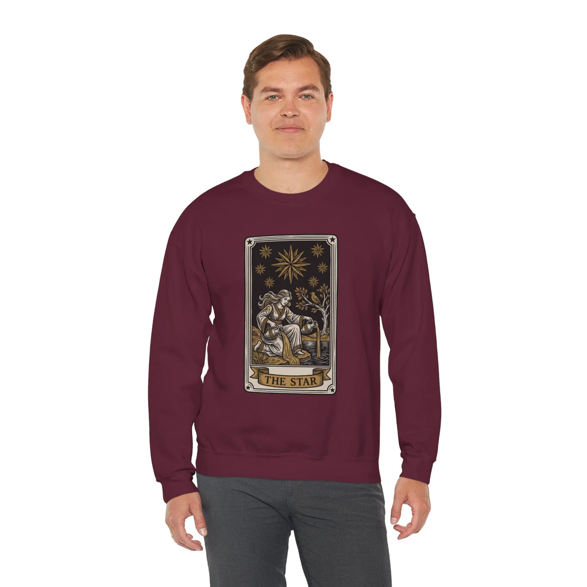 The Star Tarot Card Sweatshirt - 50/50 Cotton Polyester Crewneck - Unisex White