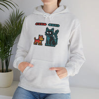 Boss Fight 8-Bit Pixel Gaming Dogs Hoodie - Medium Weight Cotton Blend Pullover - Unisex White