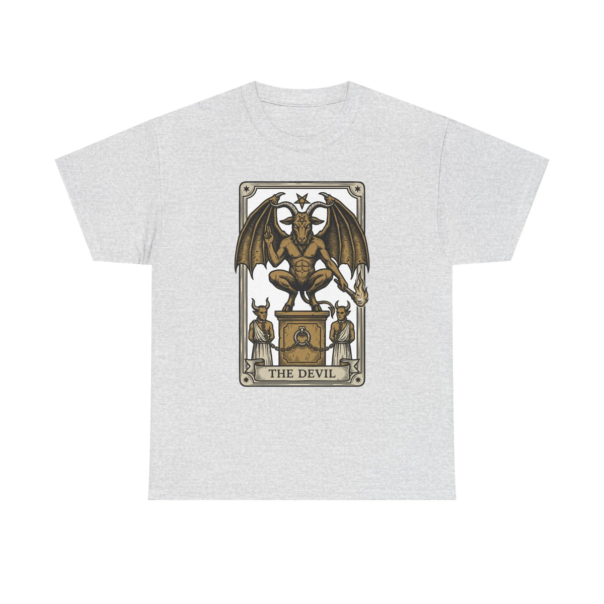 The Devil Tarot Card Graphic T-Shirt - Heavy Cotton Classic Fit Tee - Unisex White