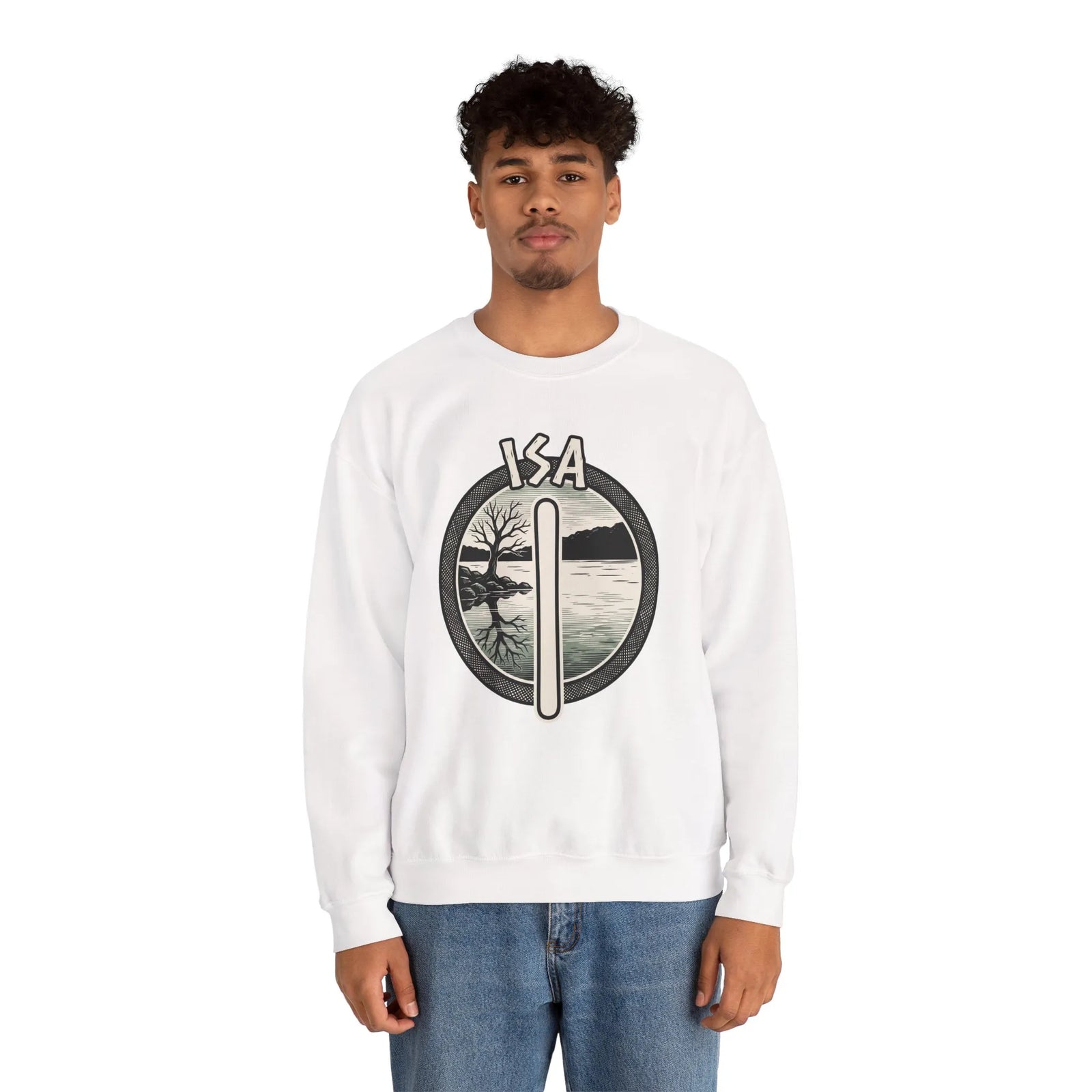 Isa Rune Ice Stillness Sweatshirt - Heavy Blend Crewneck Fleece - Unisex White