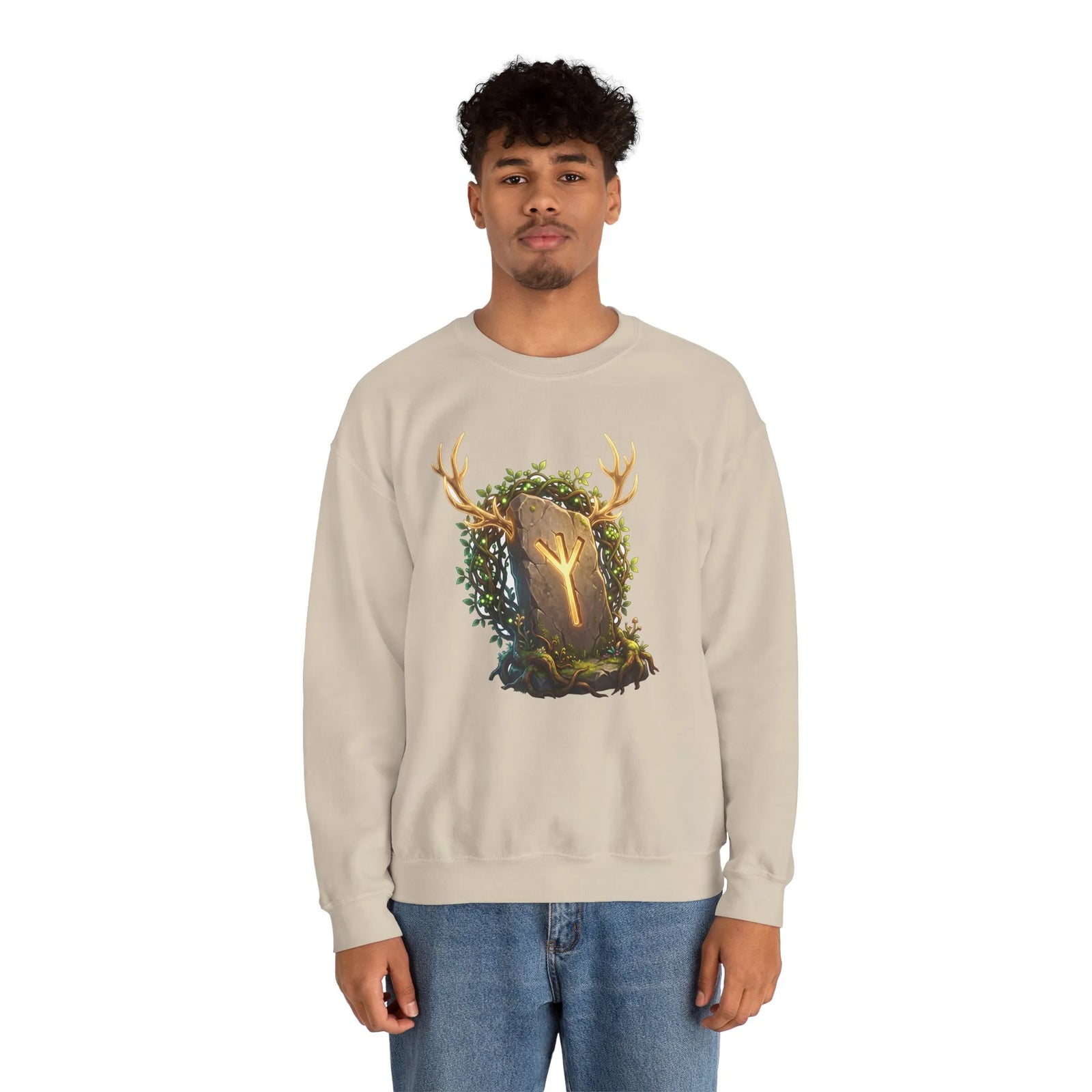 Elhaz Rune Antler Graphic Sweatshirt - Heavy Blend Fleece Crewneck - Unisex White