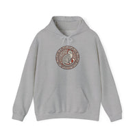 Freyja's Sacred Cat Woodcut Hoodie - Heavy Blend Cotton Poly Pullover - Unisex White