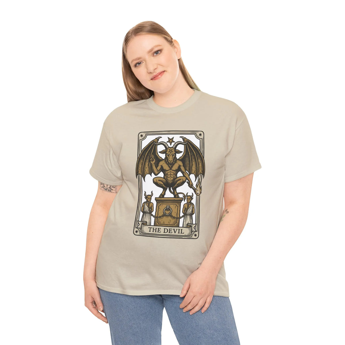 The Devil Tarot Card Graphic T-Shirt - Heavy Cotton Classic Fit Tee - Unisex White