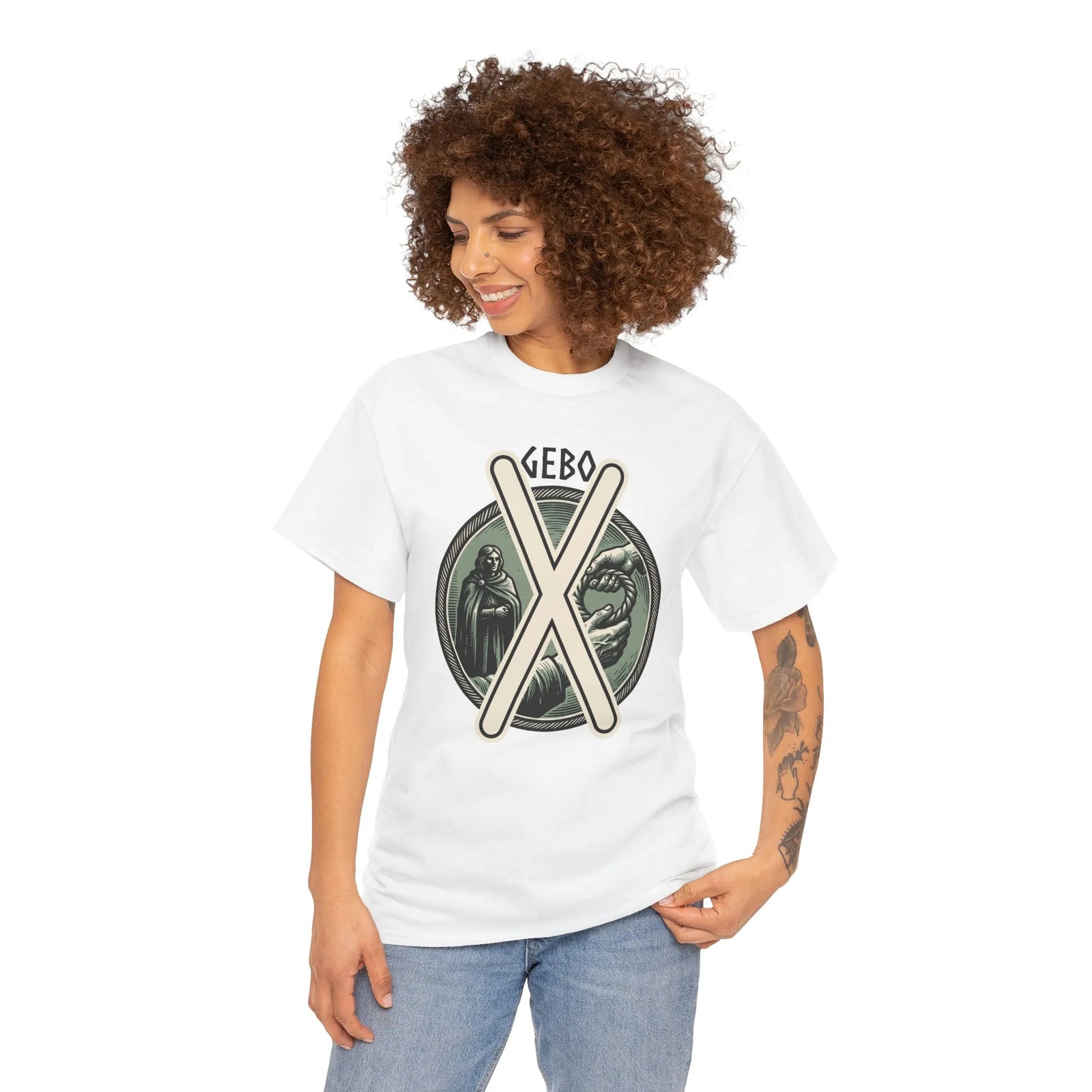 Gebo Rune Nordic Symbol Graphic T-Shirt - Heavy Cotton Classic Fit Tee - Unisex White