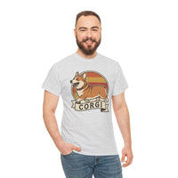 Corgi Retro 70s Sunset T-Shirt - Heavyweight Cotton Classic Fit Tee - Unisex White