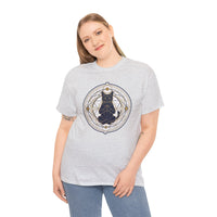 Meditating Cat Sacred Geometry Alchemist T-Shirt - Heavy Cotton Classic Fit Tee - Unisex White