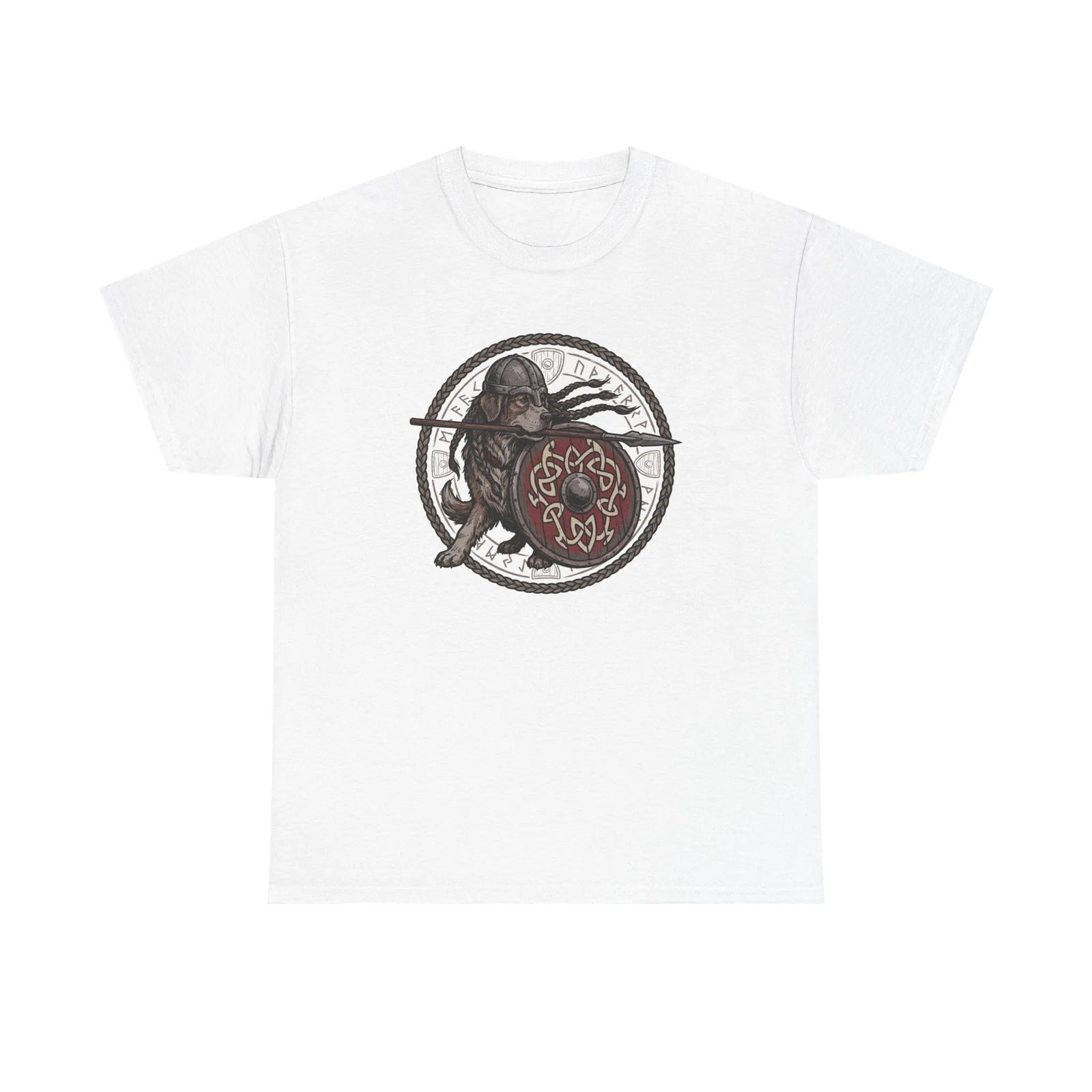 Viking Berserker Dog Shieldmaiden T-Shirt - Heavyweight 100% Cotton Classic Tee - Unisex White