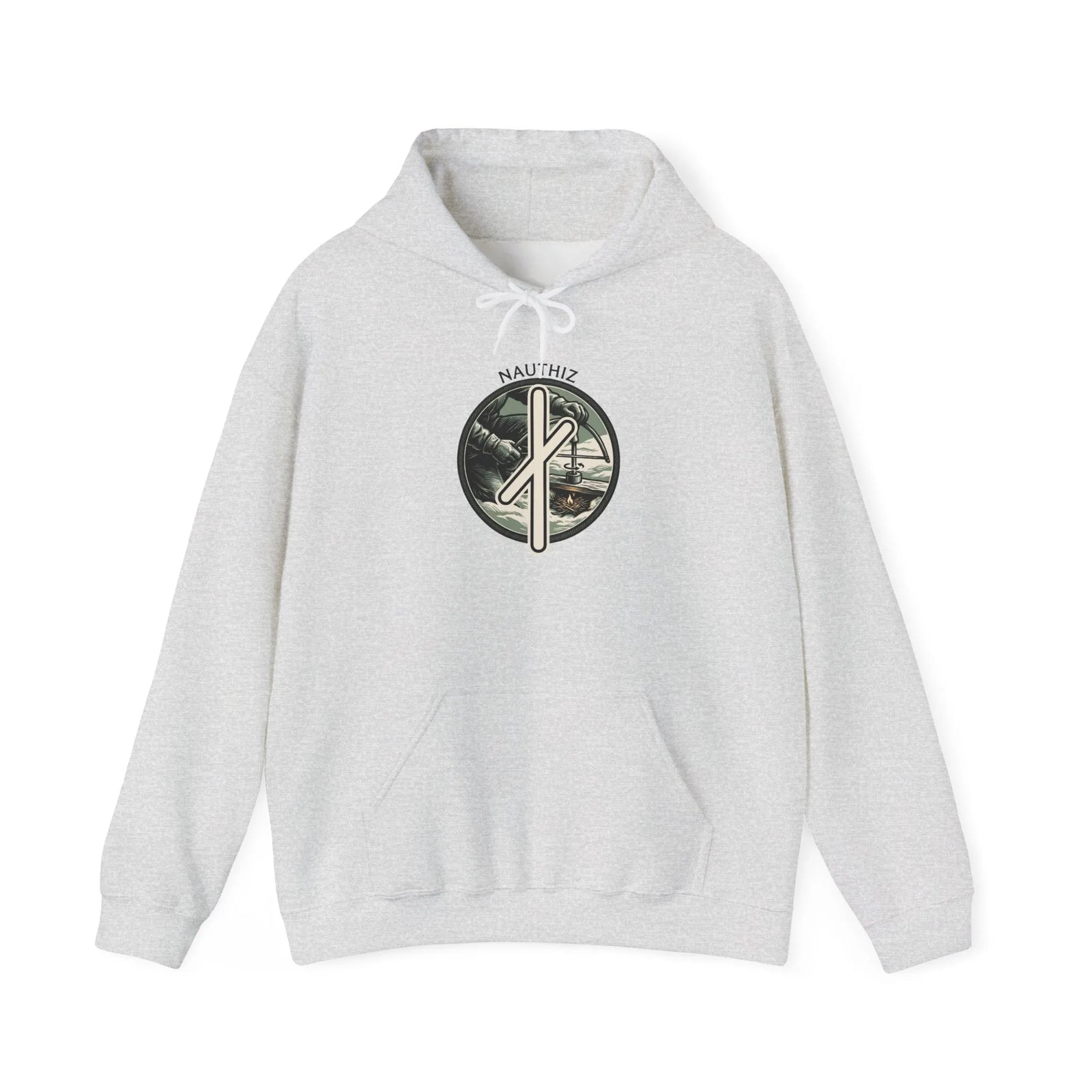 Nauthiz Rune Necessity Graphic Hoodie - Soft Cotton-Poly Fleece Pullover - Unisex White