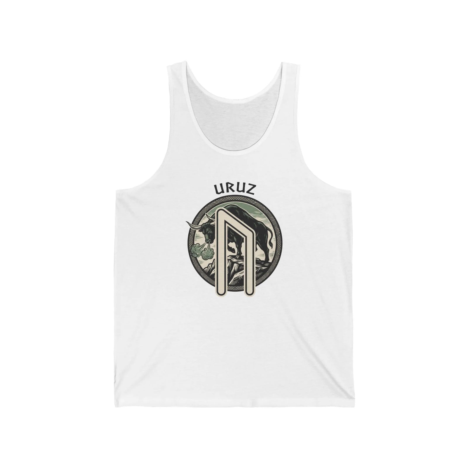 Uruz Rune Bull Graphic Tank Top - Soft Ring-Spun Cotton Jersey - Unisex White