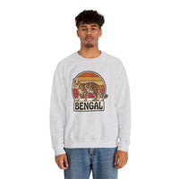 Bengal Cat Retro Sunset Sweatshirt - Classic Fit Heavy Blend Crewneck - Unisex White
