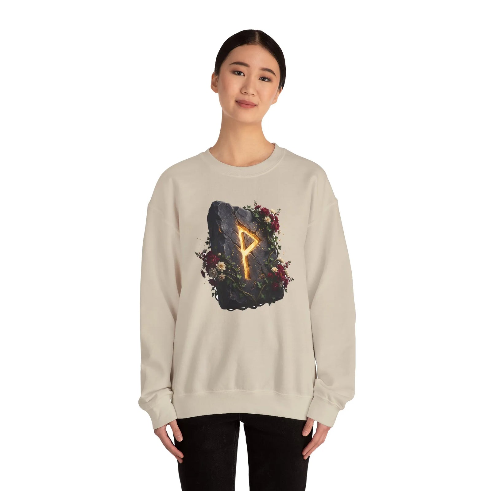 Wunjo Rune Blossom Sweatshirt - Heavy Blend Crewneck Fleece - Unisex Ash
