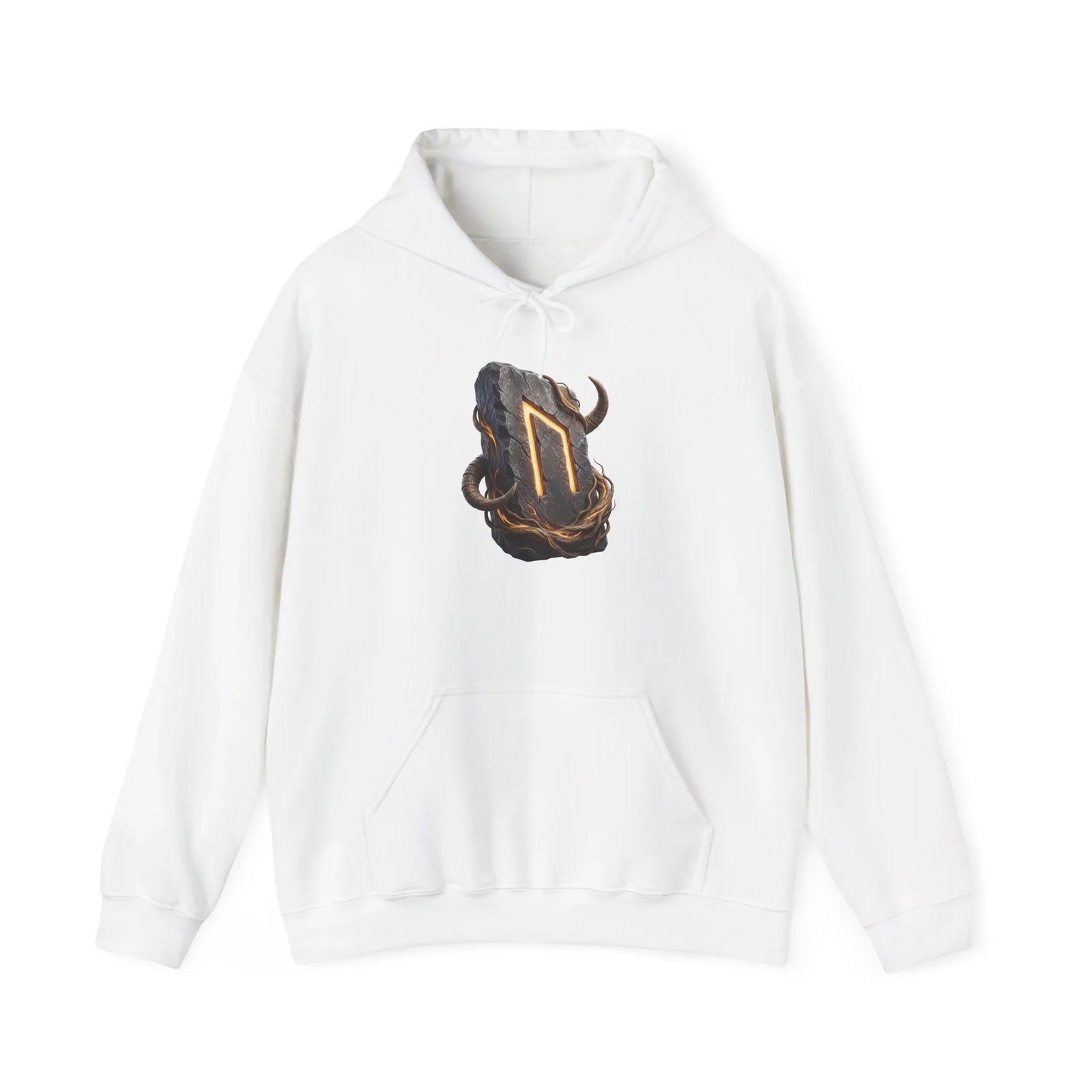 Uruz Runic Symbol Hoodie - Heavy Blend Fleece Pullover - Unisex Off White