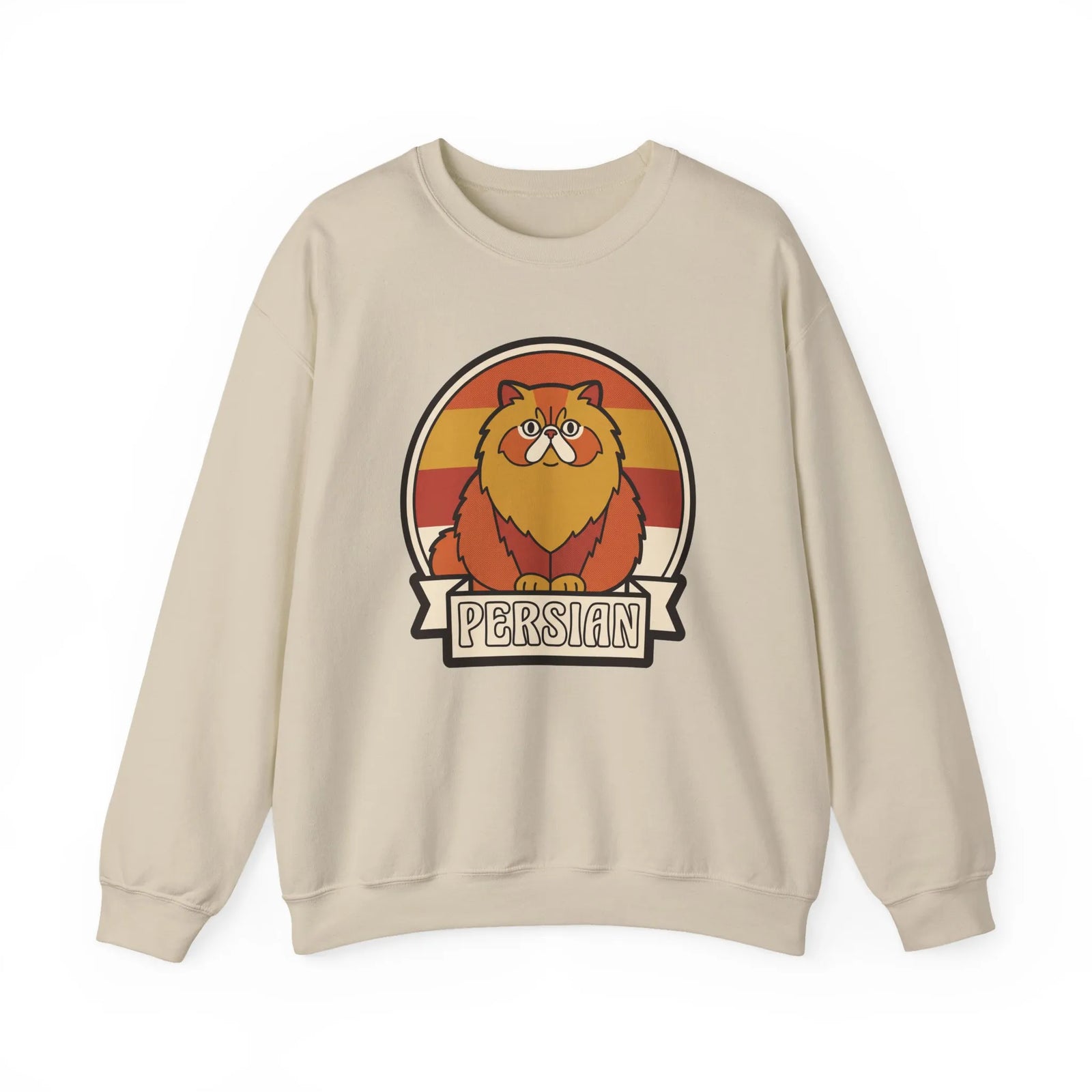 Retro Persian Cat Sunset Sweatshirt - Heavy Blend Cotton Blend Crewneck - Unisex White