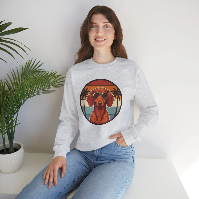 Dachshund Sunset Aviators Sweatshirt - Heavy Blend Fleece Crewneck - Unisex White