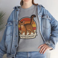 Abyssinian Retro 70s Sunset Cat T-Shirt - Heavy Cotton Classic Fit Tee - Unisex White