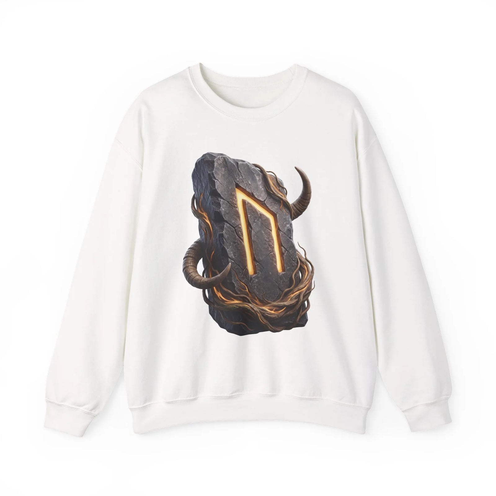 Uruz Rune Vitality Sweatshirt - Heavy Blend Crewneck Fleece - Unisex White