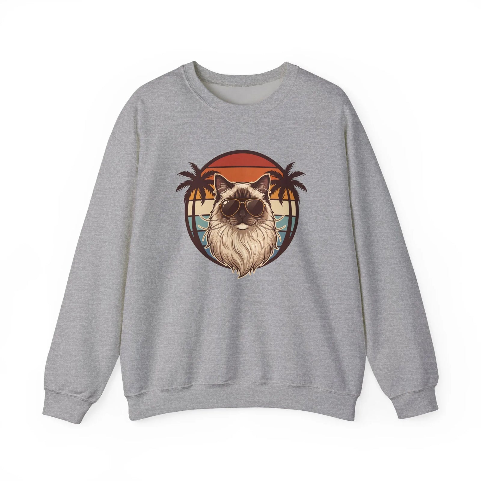 Ragdoll Cool Cat 70s Sunset Aviators Sweatshirt - Classic Fit Midweight Crewneck - Unisex White