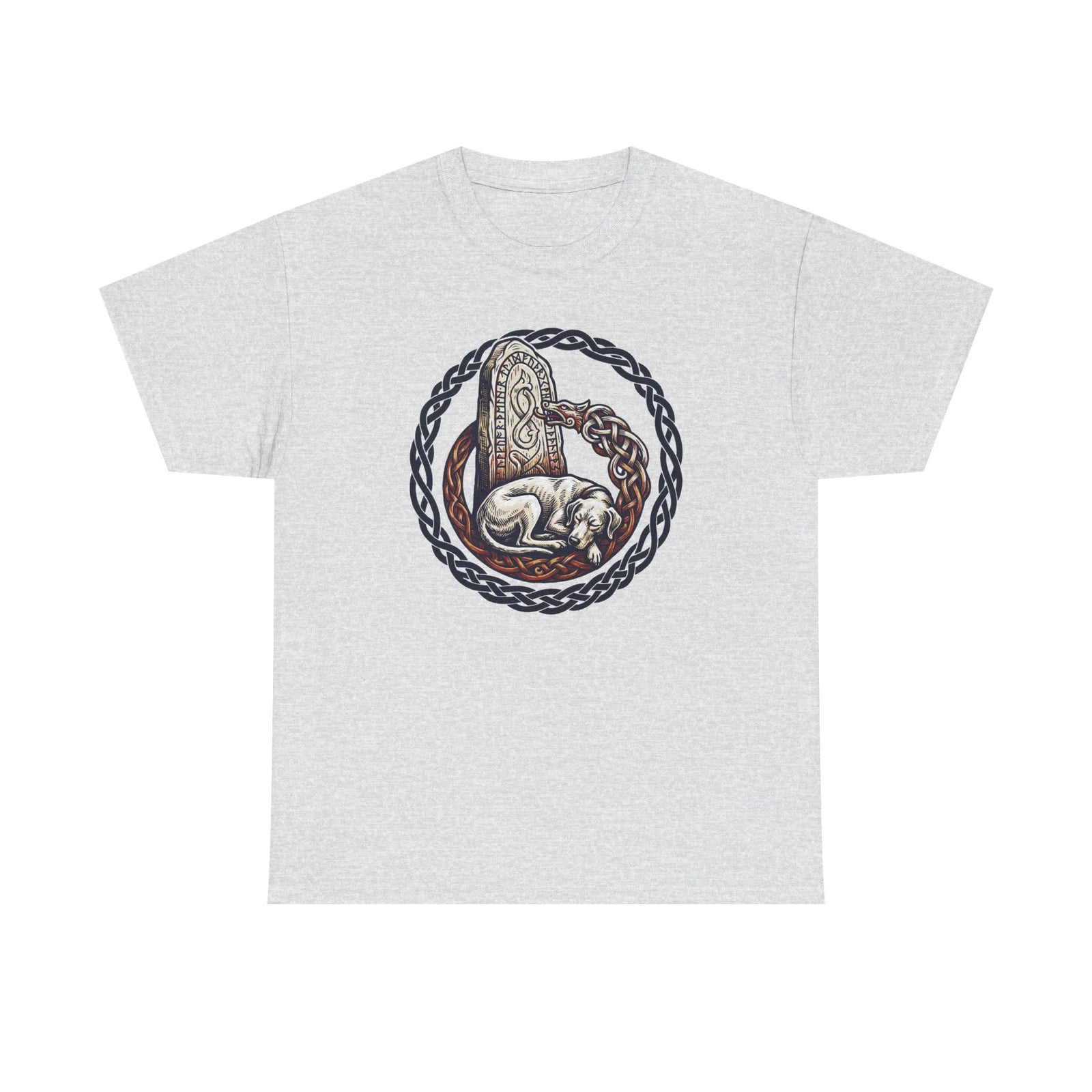 Runestone Hound Odin's Wolves Norse T-Shirt - Heavy Cotton Classic Fit Tee - Unisex White