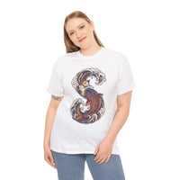 Koi Rider Ukiyo-e Samurai Cat T-Shirt - Heavy Cotton Classic Fit Tee - Unisex White