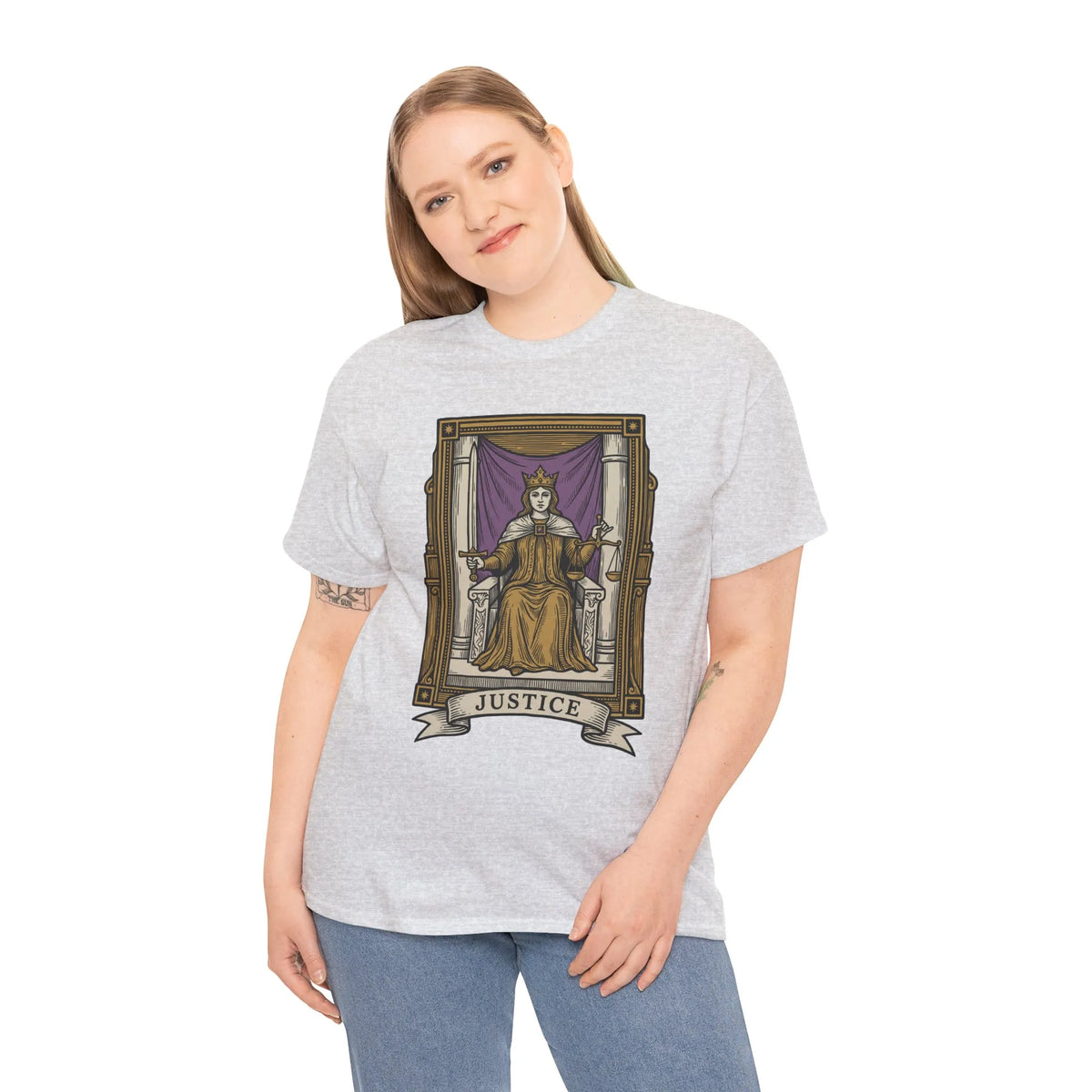 Justice Tarot Card Graphic T-Shirt - Heavy Cotton Classic Fit Tee - Unisex White
