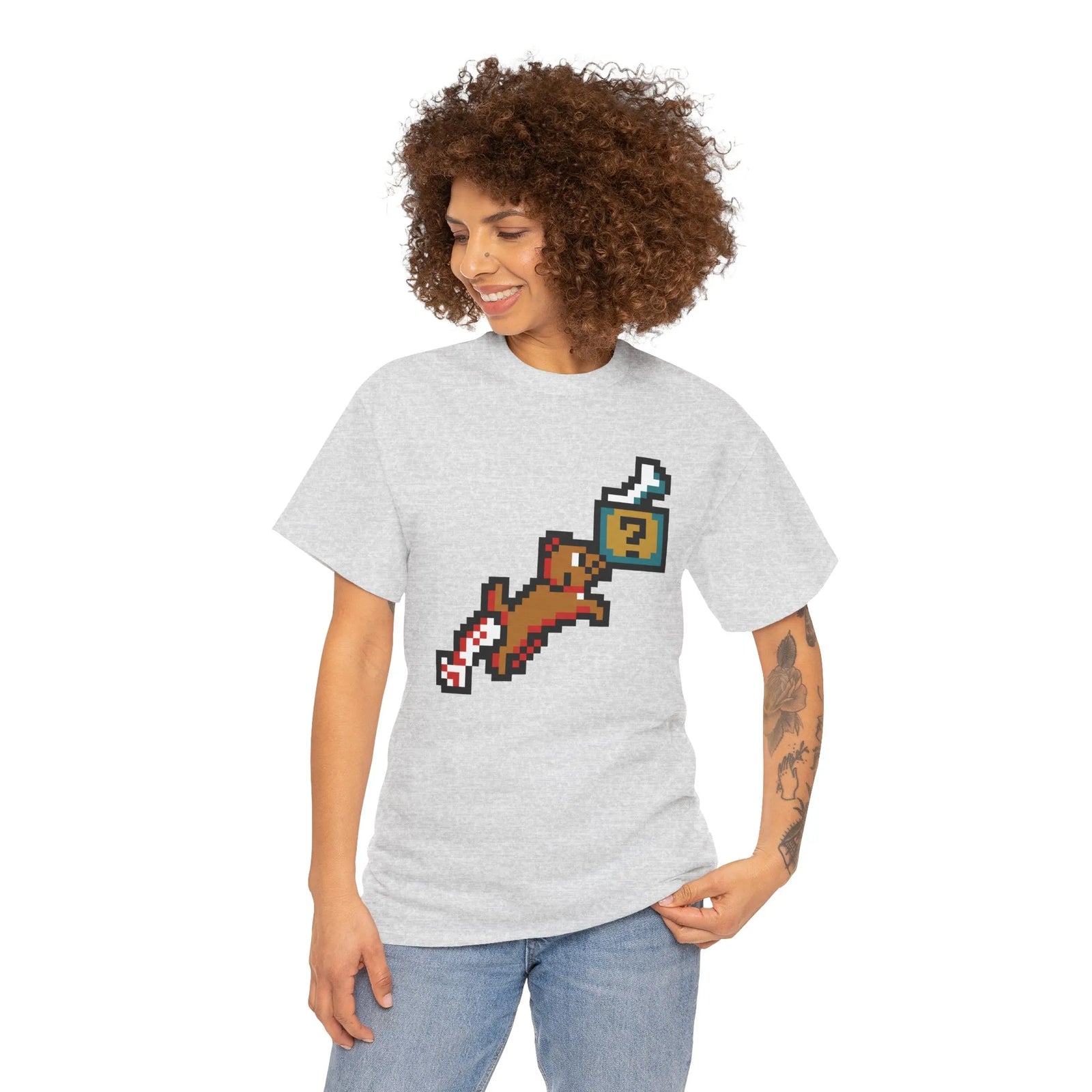 8-Bit Pixel Gaming Dogs T-Shirt - Heavy Cotton Classic Fit Tee - Unisex White