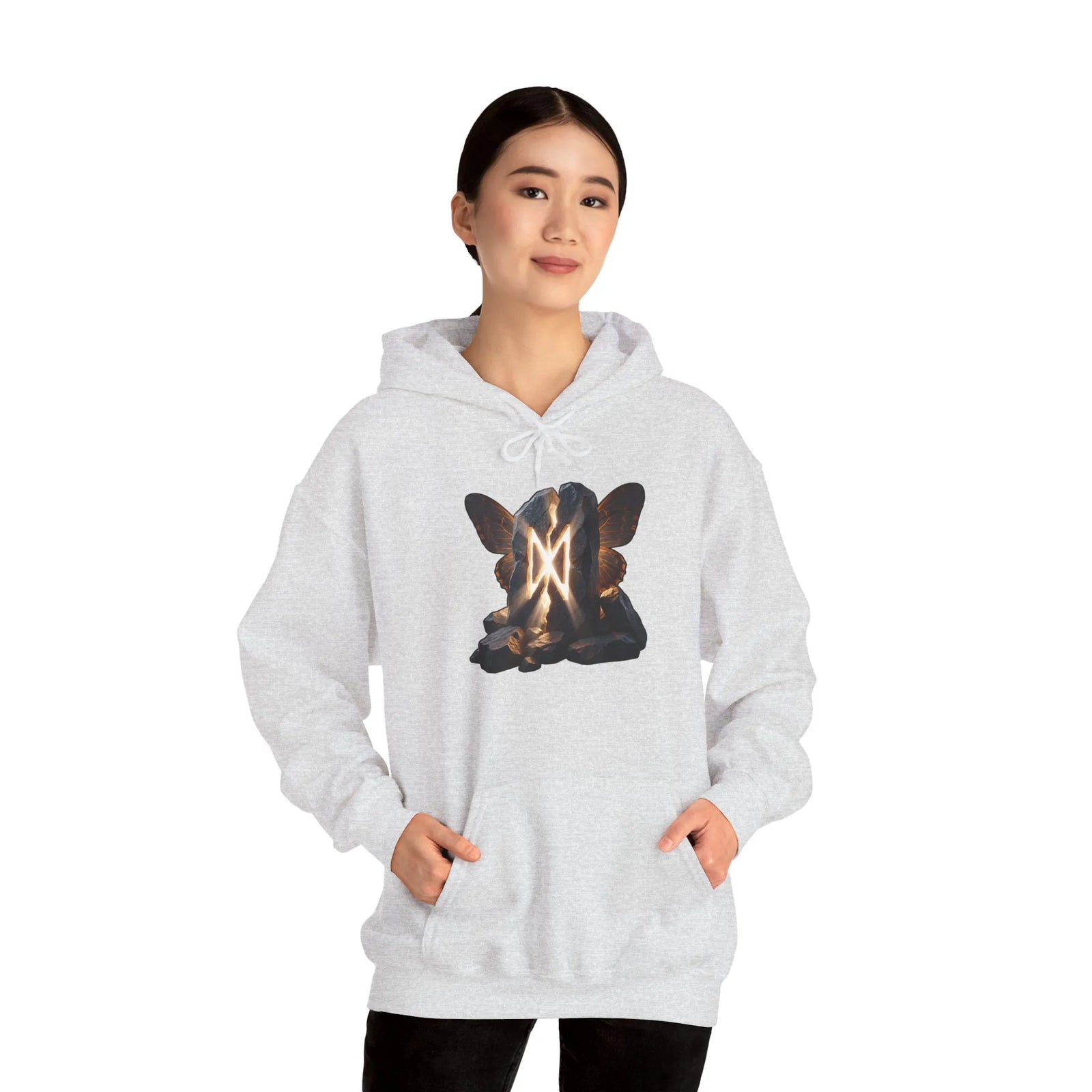 Dagaz Rune Butterfly Graphic Hoodie - Heavy Blend Fleece Pullover - Unisex White