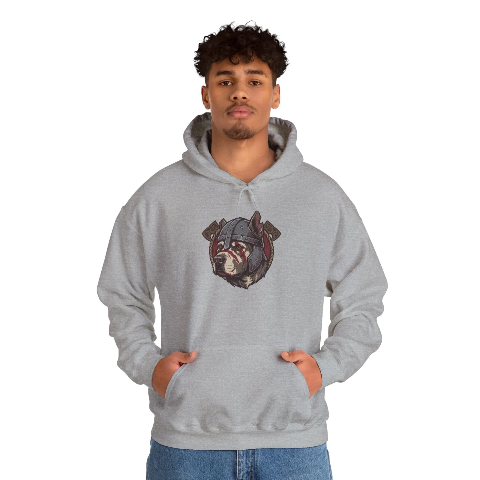 Viking Berserker Dogs Warpaint Hoodie - Medium-Heavy Cotton Blend Fleece - Unisex Sport Grey