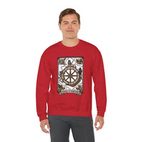 Wheel of Fortune Tarot Card Sweatshirt - Heavy Blend Crewneck Fleece - Unisex White