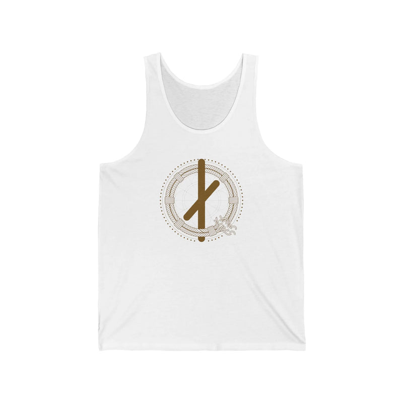 Nauthiz Need-Fire Rune Tank Top - Lightweight Ring-Spun Jersey - Unisex White