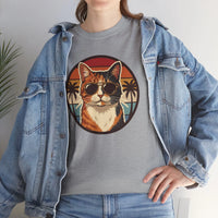 Calico Cool Cat Sunset Aviator T-Shirt - Heavy Cotton Classic Fit Tee - Unisex White