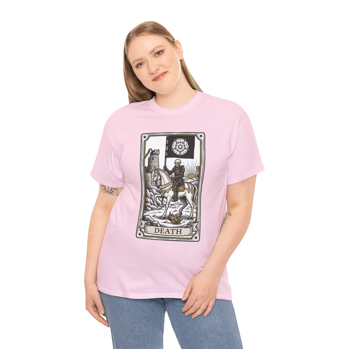 Death Tarot Card Knight Graphic T-Shirt - Heavyweight 100% Cotton Classic Fit Tee - Unisex White