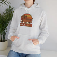 Dachshund Retro 70s Sunset Hoodie - Classic Fit Fleece Pullover - Unisex White