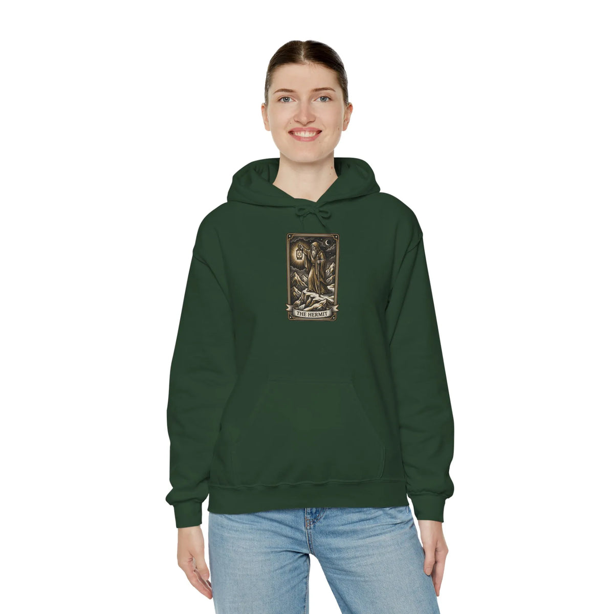 The Hermit Tarot Card Hoodie - Heavy Blend Fleece Pullover - Unisex White