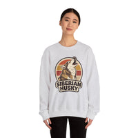 Siberian Husky Retro Sunset Sweatshirt - Heavy Blend Fleece Crewneck - Unisex White