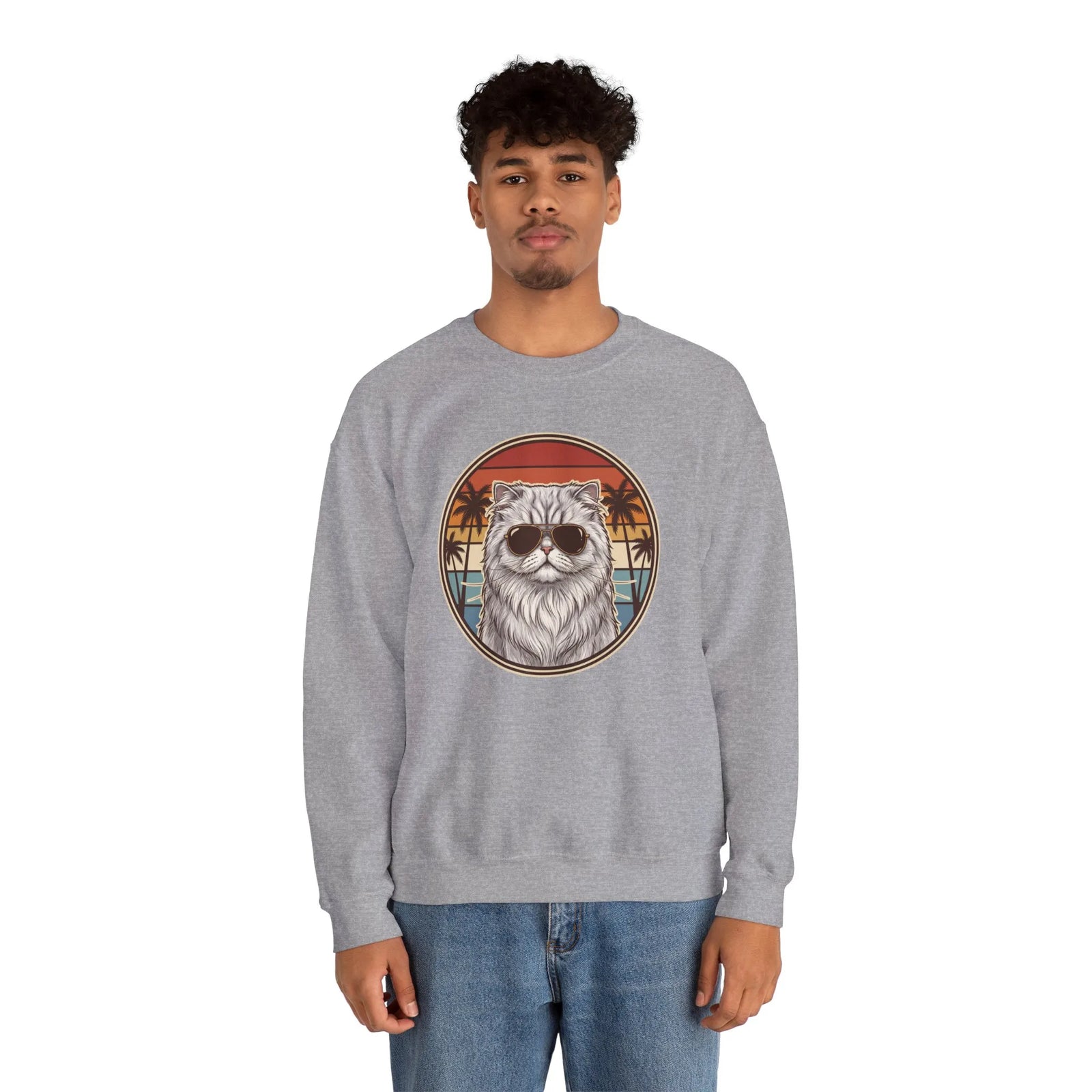Persian Cool Cat 70s Sunset Aviators Sweatshirt - Heavy Blend Cotton-Poly Crewneck - Unisex White