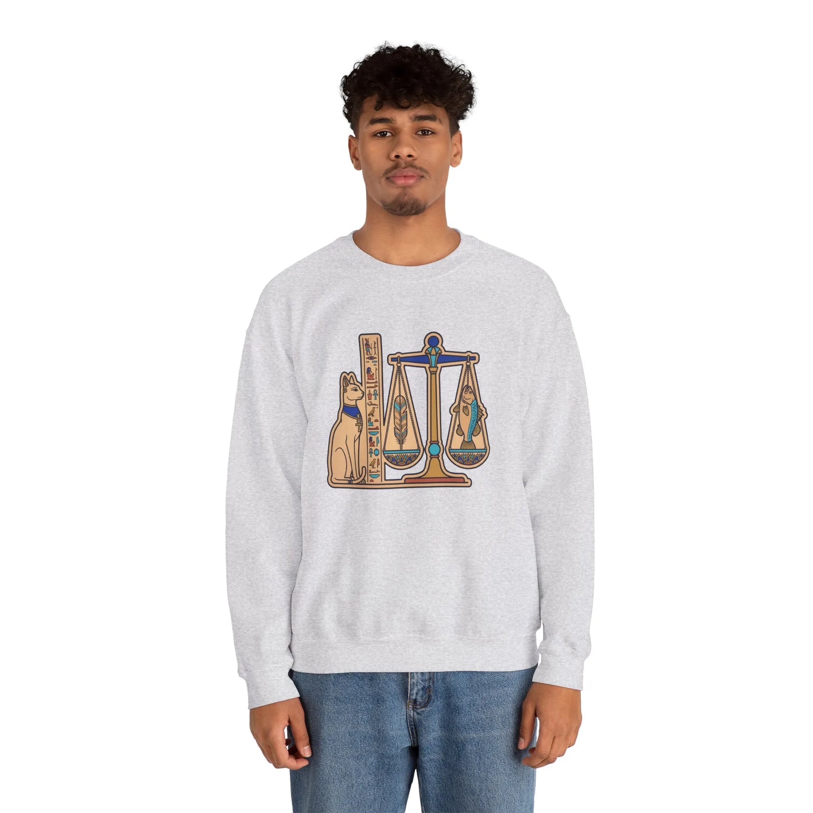 Egyptian Cat Scales Graphic Sweatshirt - Heavy Blend Fleece Crewneck - Unisex White