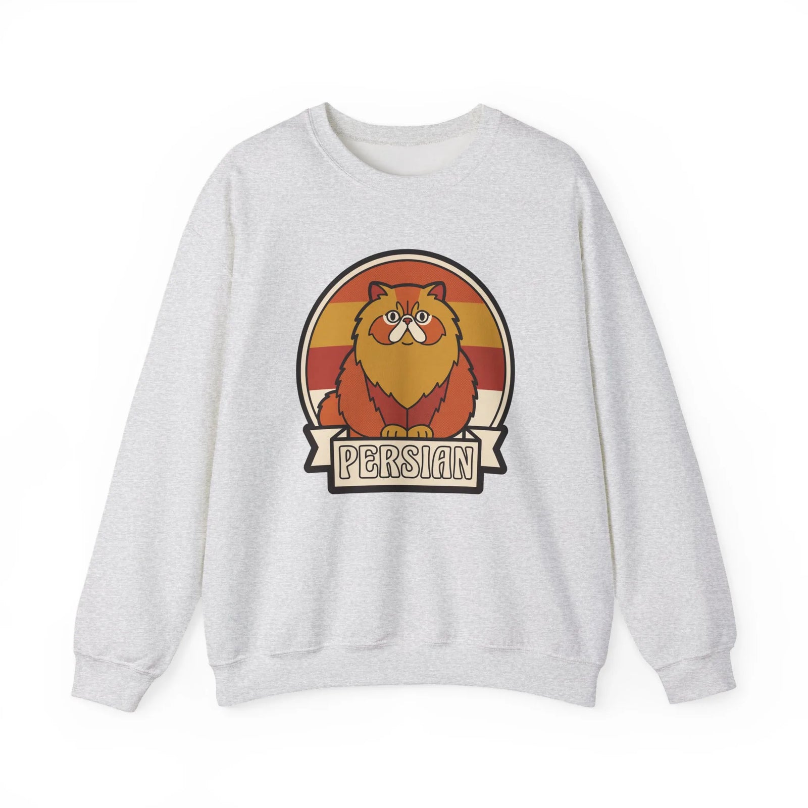 Retro Persian Cat Sunset Sweatshirt - Heavy Blend Cotton Blend Crewneck - Unisex White