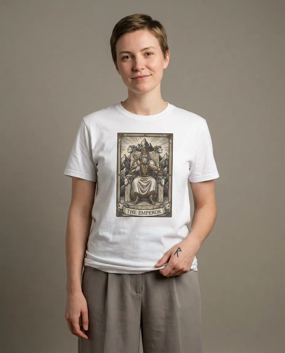 The Emperor Tarot Card T-Shirt - Heavy Cotton Classic Fit - Unisex White
