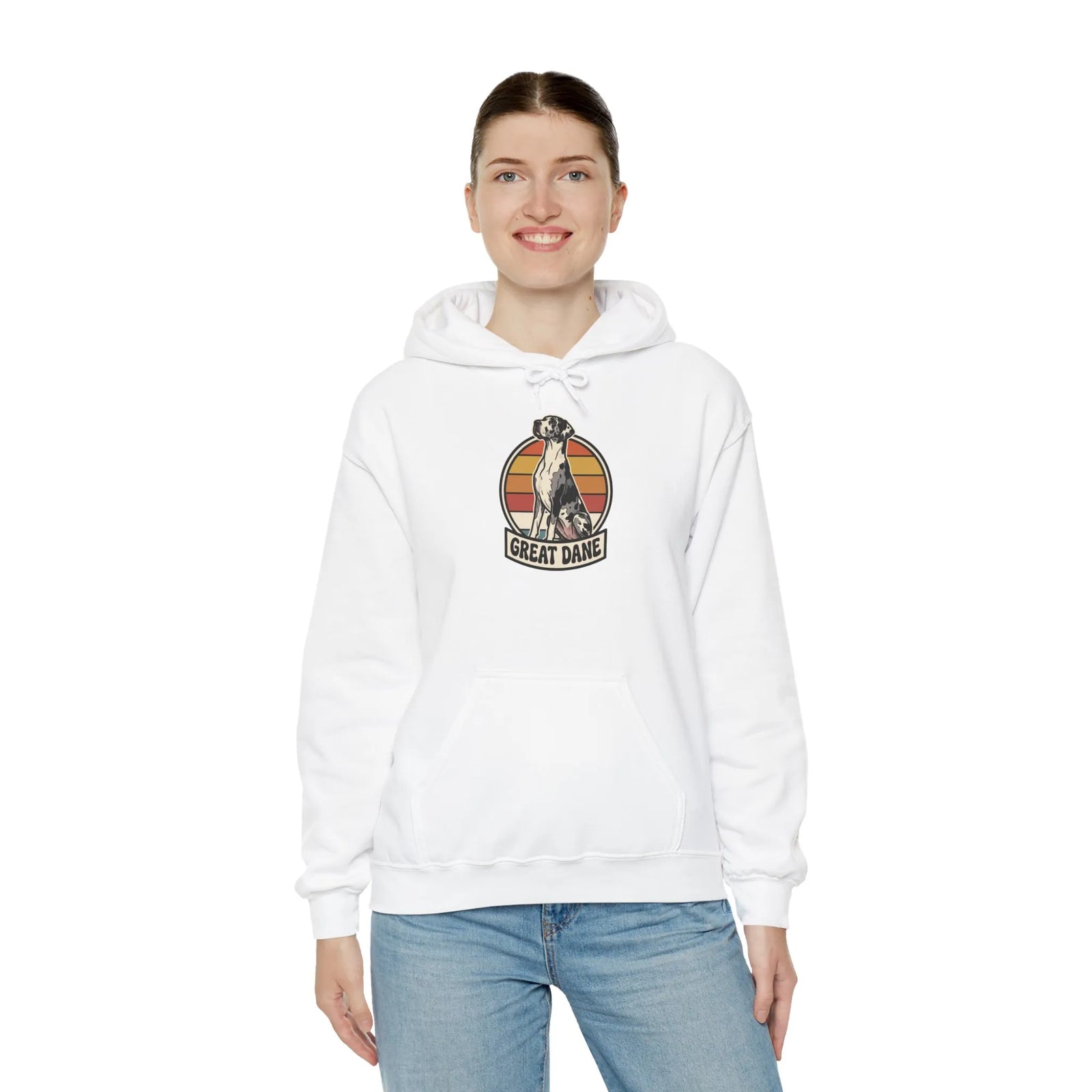 Great Dane Retro 70s Sunset Hoodie - Heavy Blend Fleece Pullover - Unisex White