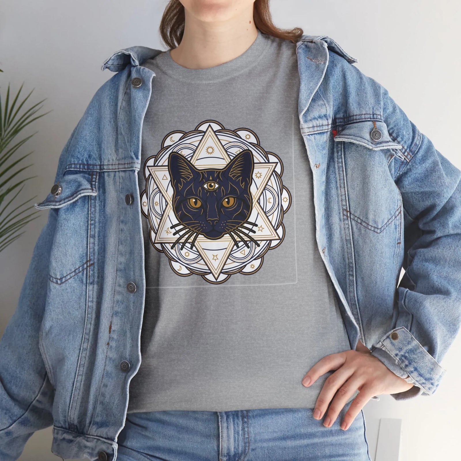 Third Eye Sacred Geometry Alchemist Cats T-Shirt - Heavy Cotton Classic Fit - Unisex White