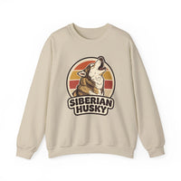 Siberian Husky Retro Sunset Sweatshirt - Heavy Blend Fleece Crewneck - Unisex White